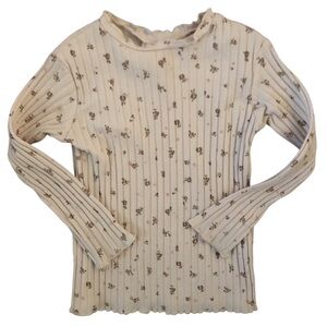 Zara Cream Ribbed Floral Long Sleeve Girls Shirt Size 3-4 Years NWOT